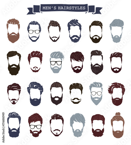 Fotomural Set of men hairstyles with beards and mustache