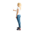 © Kaspars Grinvalds - Woman pointing with finger on white background