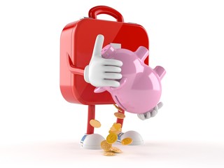 Canvas Print - first aid kit character holding piggy bank