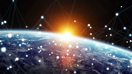Wall Mural - Global network and datas exchanges over the planet Earth 3D rendering