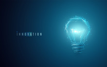 Innovation Concept. Lightbulb In Modern Polygonal Style With Light Effect