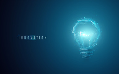 Poster - Innovation concept. Lightbulb in modern polygonal style with light effect
