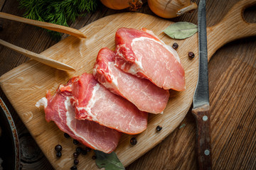 Wall Mural - Slices of raw pork.