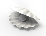 Fototapeta  - Pearl inside seashell. 3d illustration isolated on white background