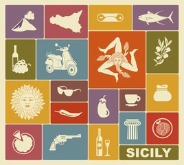 Set of icons on a theme of Sicily