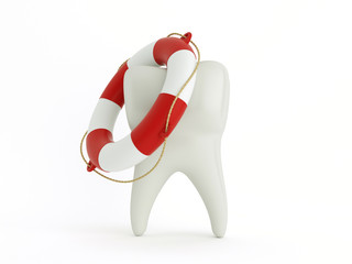 Tooth in the lifebuoy. Protect Your Teeth Concept.