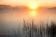 canvas print picture - Misty sunrise over lake