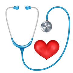 Wall Mural - Realistic Stethoscope Isolated Vector. Medical Equipment. Red Heart. Illustration