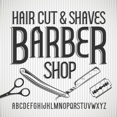 Wall Mural - Vector vintage typeface Barbershop. Vector font