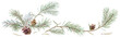 © analgin12 - Horizontal border with pine branches and cones, needles on white background, hand digital draw, watercolor style, decorative botanical illustration for design, Christmas tree, vector