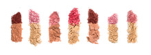 Set Of Seven Lipsticks Made From Crashed Face Powder And Blush, Isolated On White Background.