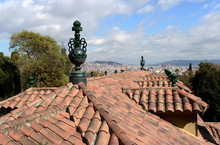 Tiled Roof Of A Building In The Garden Of Laribal Barcelona.