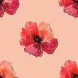 Seamless pattern with red watercolor hand drawn flower