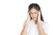 © Bavorndej - Young Asian Woman feeling headache, Woman with sickness Concept, Isolated on white background.