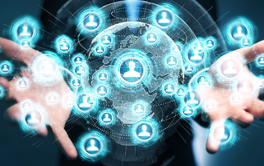 Poster - Businessman using social network interface 3D rendering