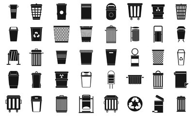 Poster - Garbage can icon set, simple style