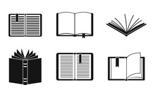 Open Book Icon Set, Simple Style