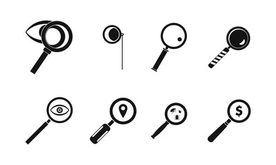 Poster - Magnifying glass icon set, simple style