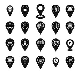 Poster - Map pins icon set, simple style