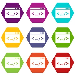 Poster - Code window icon set color hexahedron