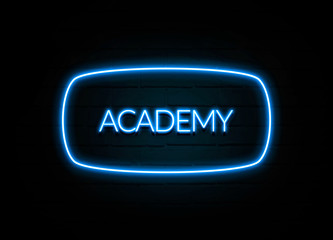 Wall Mural - Academy  - colorful Neon Sign on brickwall