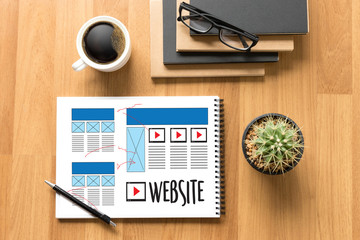 Poster - Website designer working layout sketch drawing Software Media WWW and Graphic Layout Website development project