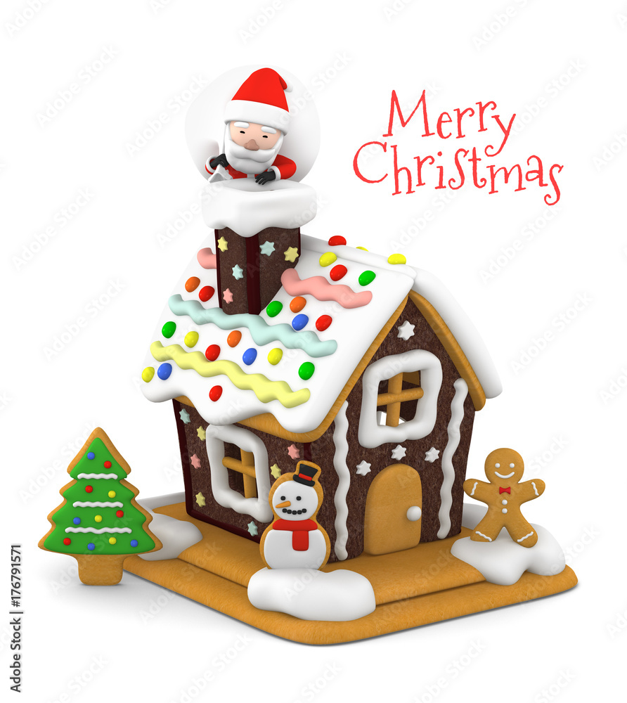 クリスマス お菓子の家とサンタクロース 3dイラスト Muzyka Naklejki Ecowall24 Pl
