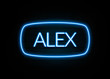 Alex  - colorful Neon Sign on brickwall