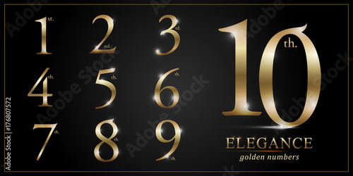 Fotomural Set of Elegant Gold Colored Metal Chrome numbers