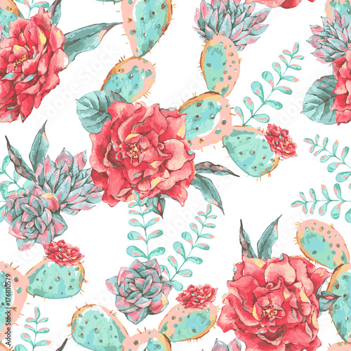Vintage seamless pattern with blooming flowers
