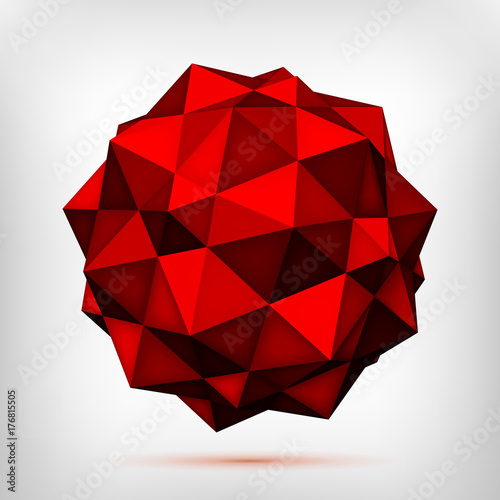 Zdjęcie XXL Tom wielościan czerwona gwiazda, low poly obiekt 3d, kształt geometrii, wersja siatki, kryształ origami, element abstrakcyjny wektor