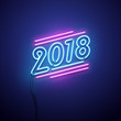 New year 2018 neon sign. Vector background.