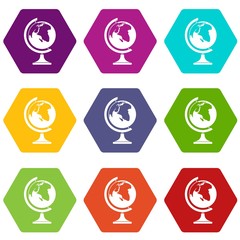 Poster - globe icon set color hexahedron