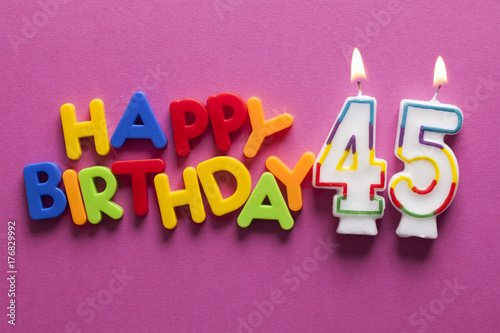 Photographie Number 45 happy birthday celebration candle