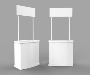 Wall Mural - White blank advertising POS POI PVC Promotion counter booth, Retail Trade Stand Isolated on the white background. Mock Up Template For Your Design. 3D illustration