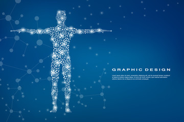 Wall Mural - Abstract human body with molecules DNA. Medicine, science and technology concept. Vector illustration.