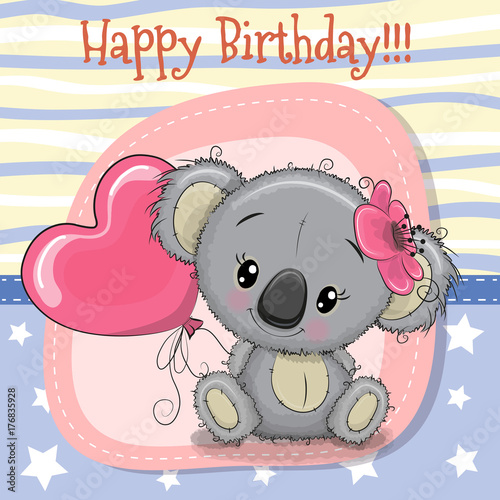 Greeting card Koala girl with balloon