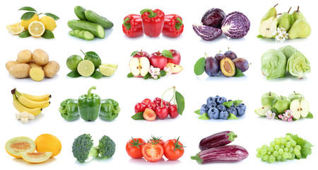  Obst und Gemüse Früchte Apfel Salat Zitrone Tomaten Farben Collage Freisteller freigestellt isoliert