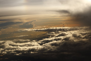 Wall Mural - Sunset White Cloud sky at high level attitude, view from window airplane