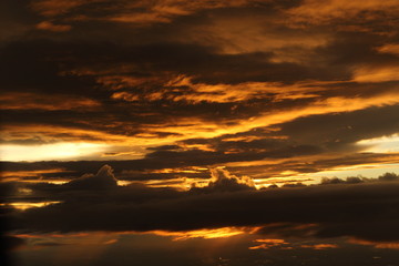 Wall Mural - Sunset White Cloud sky at high level attitude, view from window airplane
