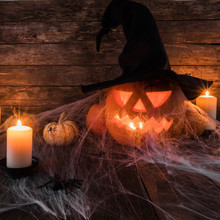 Halloween Pumpkin With Witches Hat