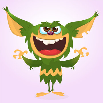 Cartoon happy monster. Vector illustration of green  monster isolated. Halloween design