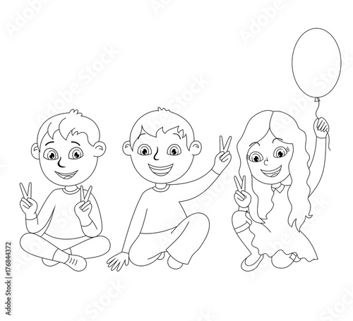 pix Happy Children Black And White Images https stock adobe com images three happy children best friends black and white outline 176844372 start checkout 1 content id 176844372