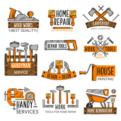 Work tool sketch emblem set for home repair design