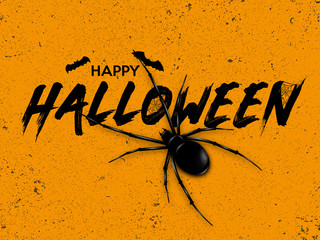 Sticker - Happy Halloween text banner. Vector illustration of Halloween signs and symbols on orange background.