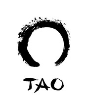 Enso Open Circle And Lettering "Tao". Buddhist Symbol For The Never Ending Journey To Be Whole. Handmade Vector Ink Painting.