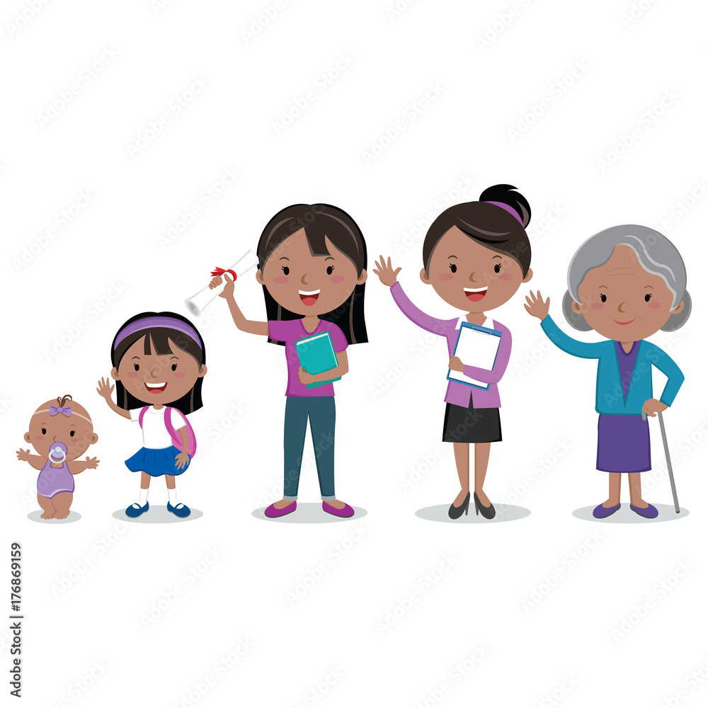 PrintDifferent stages of a woman's life. Vector illustration of stages ...