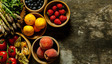 Fruit And Vegetables On Wooden Table.