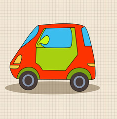 Sticker - on the background of a sheet of paper car, child, vector