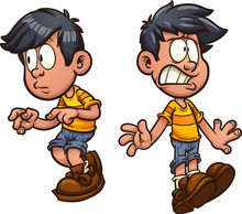 Cute Cartoon Boy Cautious And Shocked. Vector Clip Art Illustration With Simple Gradients. Each On A Separate Layer. 